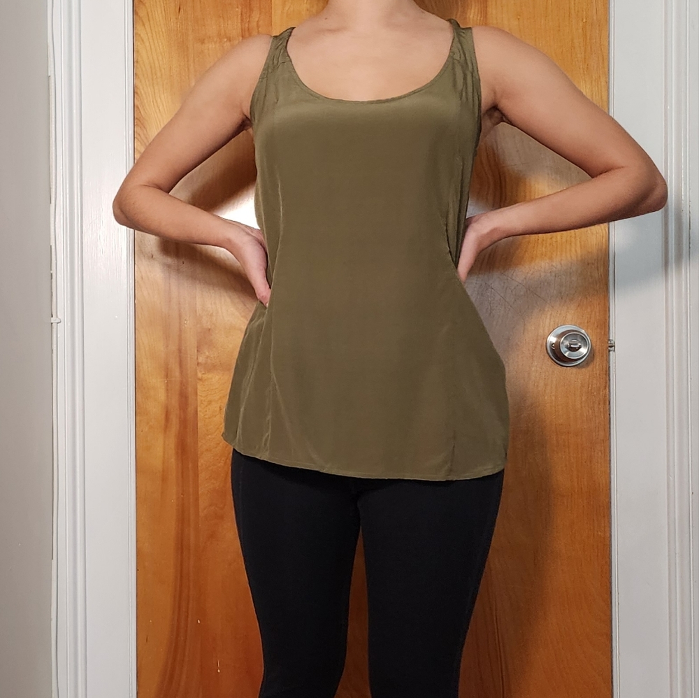 EILEEN FISHER 100% Silk Olive Green Blouse